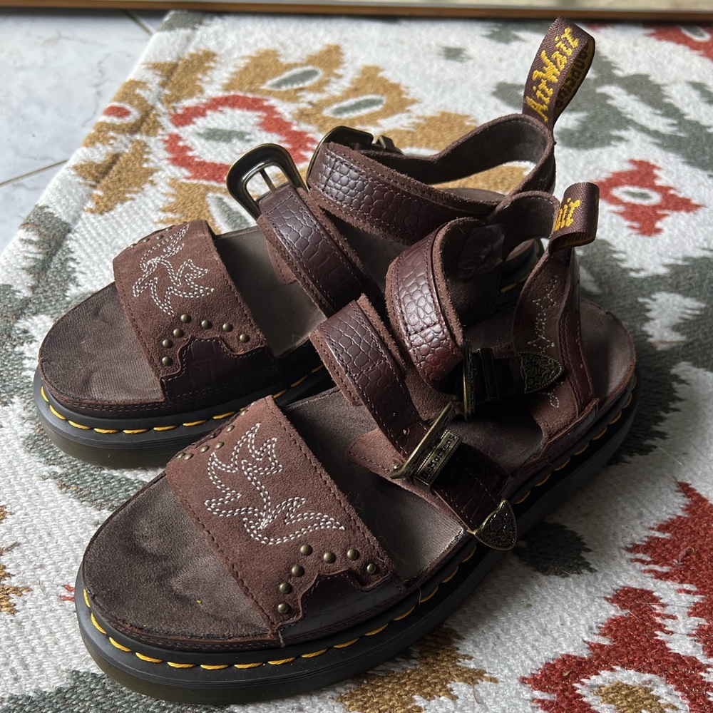 Doc Martens Gryphon Western Brown Leather Sandals with Buckles US 8 EU 39 UK 6